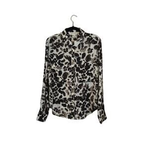 Cloth & Stone Women's Button Down Shirt Size Large Black Semi Sheer Feminine